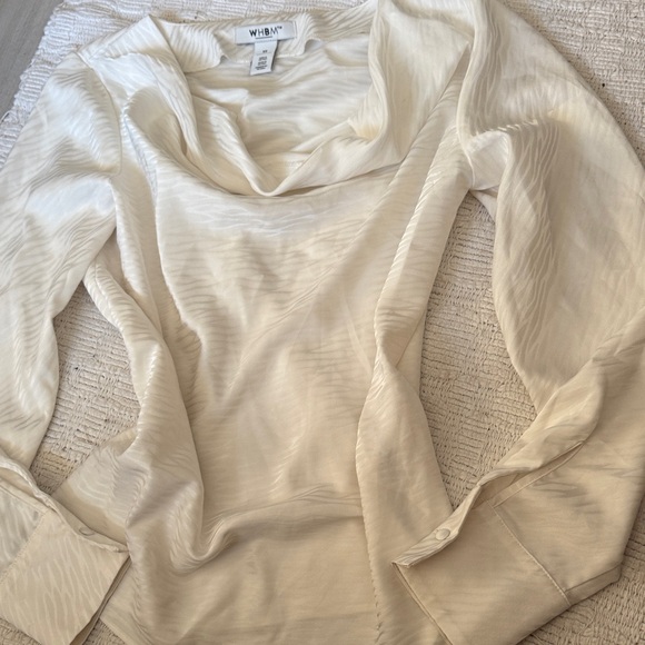 White House Black Market Cream Draped Blouse - Picture 4 of 4